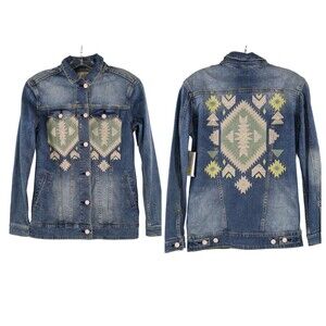 Lularoe Jaxon Denim Jacket Womens XS Aztec Southwest Boho Rancher Cowgirl Tribal